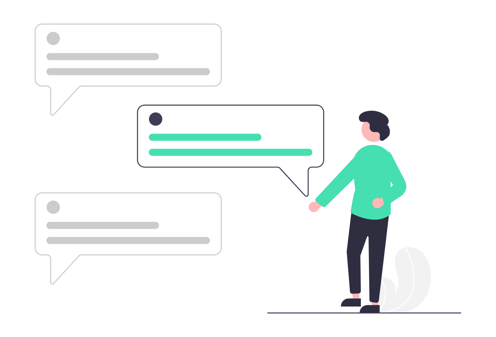 Illustrated person writing a message